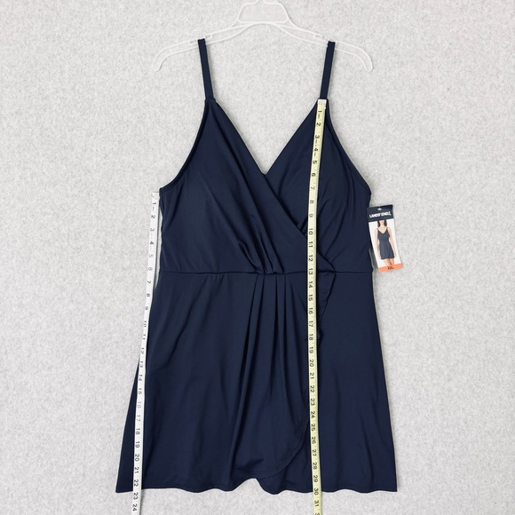 Lands End V Neck Tulip Wrap One Piece Swimsuit Swim Dress Size XXL Blue New - Picture 13 of 14